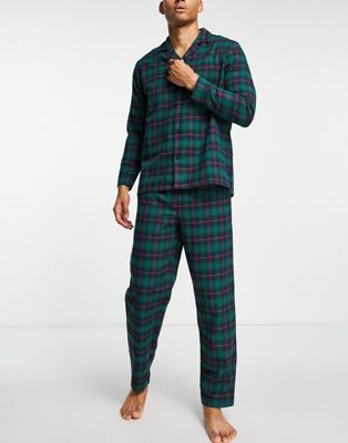 Homme Ensemble de pyjama confort avec pantalon et chemise à carreaux