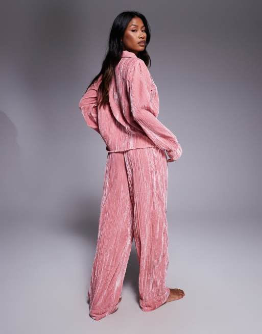 ASOS DESIGN - Ensemble de pyjama en velours texturé - Rose, 3 de 4
