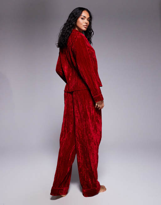 ASOS DESIGN - Ensemble de pyjama en velours texturé - Rouge, 3 de 4