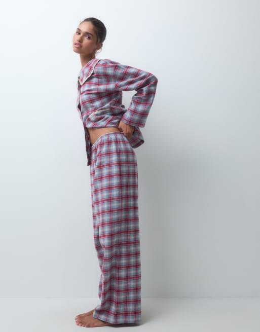 ASOS DESIGN ensemble de pyjama tissé à manches longues avec col à volant et imprimé à carreaux, 4 de 4