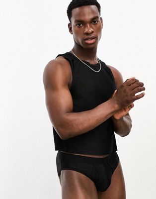 ASOS DESIGN underwear set with vest and briefs in black mesh - ASOS Price Checker