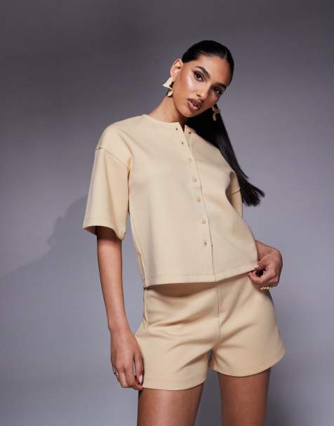 ASOS DESIGN - Ensemble en interlock avec chemise coupe carrée à demi-manches et boxer - Citron - view 1