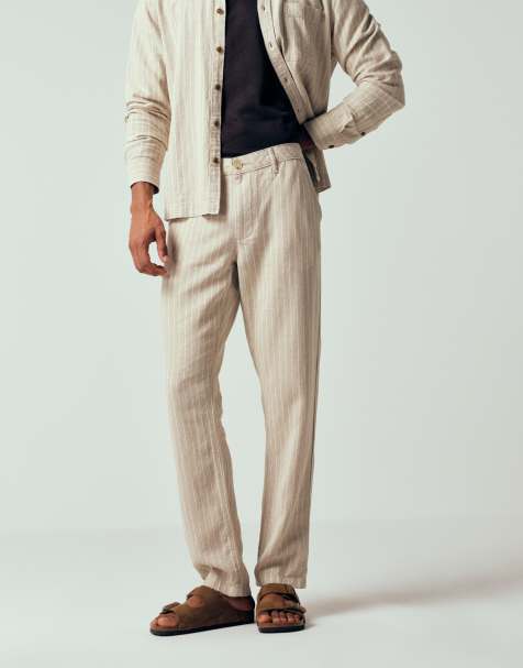 ASOS DESIGN - Ensemble en lin mélangé à rayures - Beige - view 1