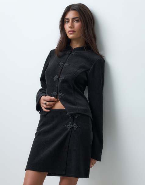 ASOS DESIGN - Ensemble en velours côtelé chunky à brandebourgs - Noir - view 1