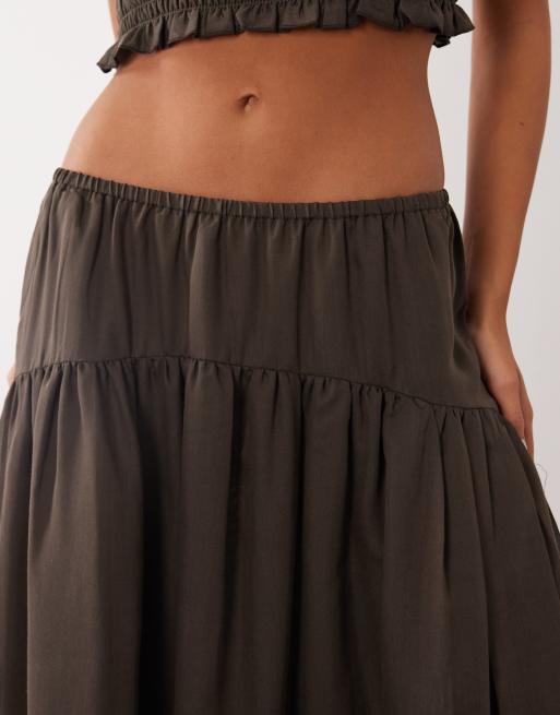 ASOS DESIGN ensemble froncé jupe longue ample marron, 3 de 5