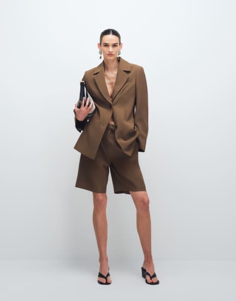 ASOS DESIGN - Ensemble habillé avec blazer long style masculin et short - Fauve - view 1