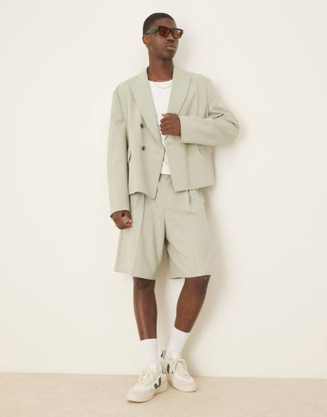 ASOS DESIGN - Ensemble habillé coupe carrée en tissu aspect lin - Vert sauge - view 1