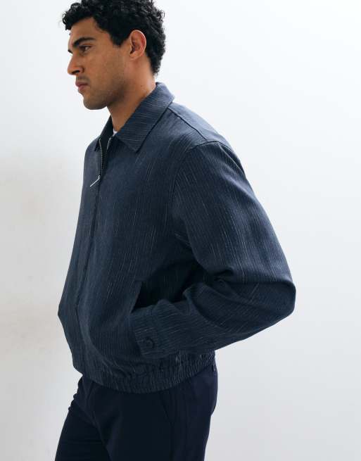 ASOS DESIGN ensemble habillé veste Harrington avec base côtelée en bleu marine, 2 de 5