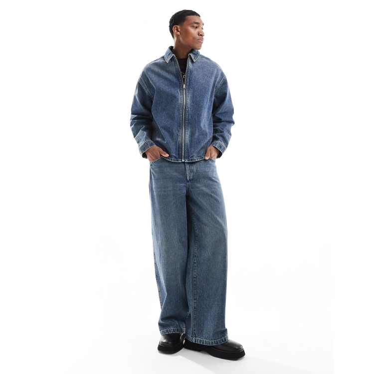 Veste De Travail Vintage Bleue Cargo Large - Coupe Vent Baggy Made In France - Taille M