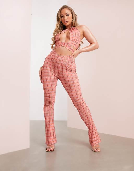 ASOS DESIGN - Ensemble - Legging d'ensemble évasé à taille style corset et carreaux