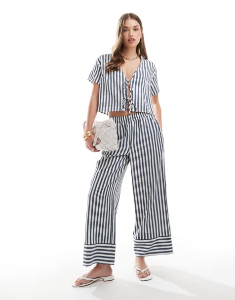 ASOS DESIGN - Ensemble noué en popeline à rayures - Bleu - view 1