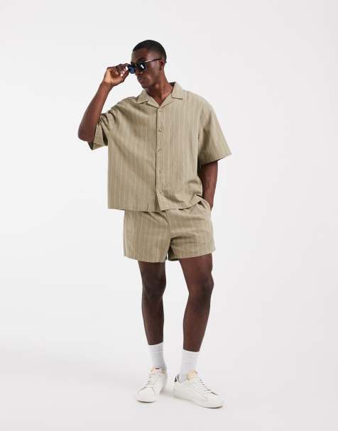 ASOS DESIGN - Ensemble oversize coupe carrée aspect lin - Kaki - view 1