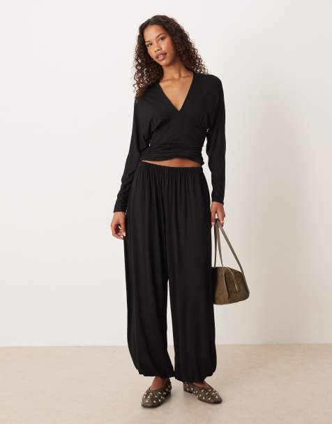 ASOS DESIGN - Ensemble pantalon bouffant et top manches longues - Noir - view 1