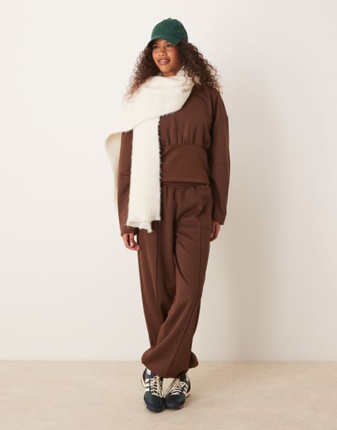 ASOS DESIGN - Ensemble pull en néoprène à envers brossé avec manches oversize et pantalon de jogging - Marron - view 1