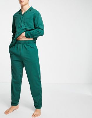Homme Ensemble pyjama confort avec chemise et pantalon - Vert