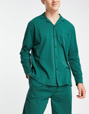 Homme Ensemble pyjama confort avec chemise et pantalon - Vert
