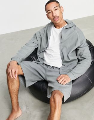 Homme Ensemble pyjama confort avec sweat à capuche et short à effet gaufré
