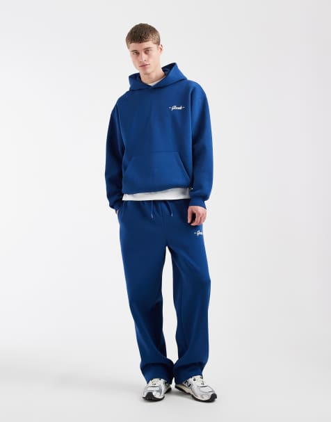 ASOS DESIGN - Ensemble sweat à capuche oversize et pantalon de jogging ample à imprimé graphique - Bleu - view 1