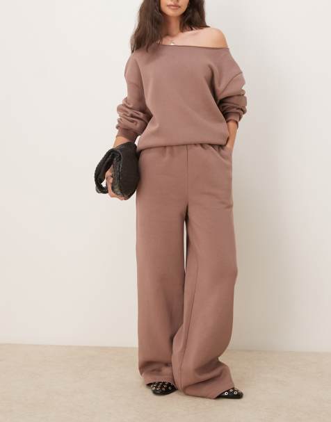 ASOS DESIGN - Ensemble sweat à épaules dénudées et pantalon de jogging - Chocolat - view 1