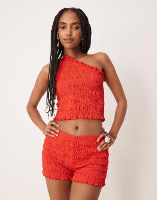 ASOS DESIGN - Ensemble top asymétrique à fronces et short - Rouge - view 1