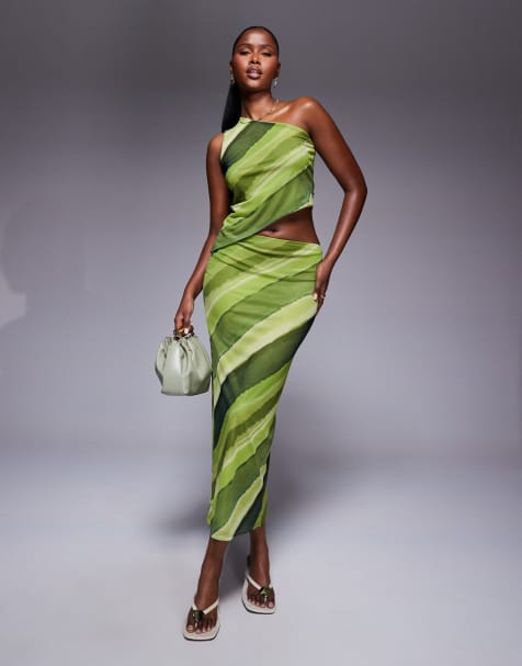 ASOS DESIGN - Ensemble top asymétrique et jupe longue en tulle à imprimé abstrait - Vert - view 1