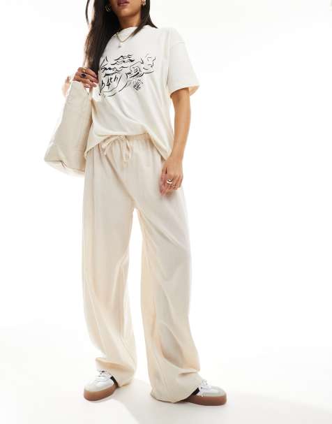 ASOS DESIGN - Ensemble top cache-cœur fluide et pantalon - Crème - view 1