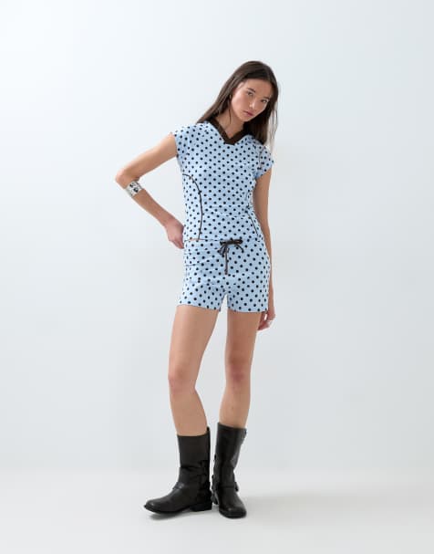 ASOS DESIGN - Ensemble top et mini-short à pois - Bleu - view 1