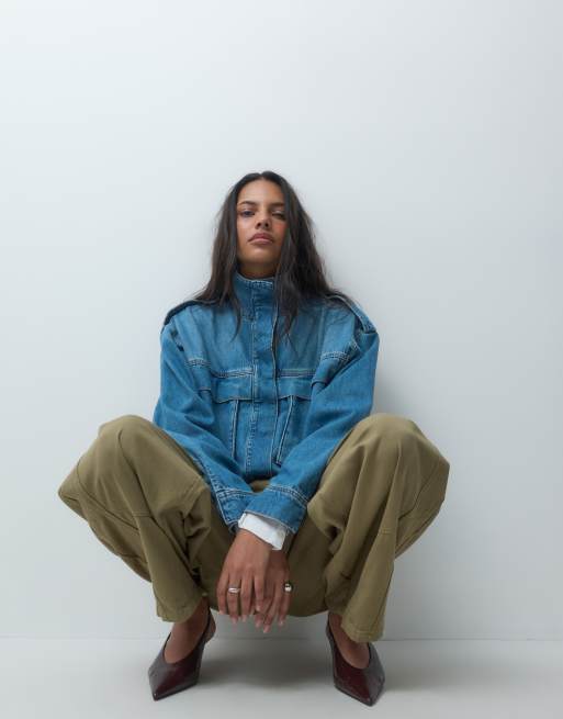 ASOS DESIGN ensemble veste à col cheminée et ourlet boule en bleu moyen, 3 de 4