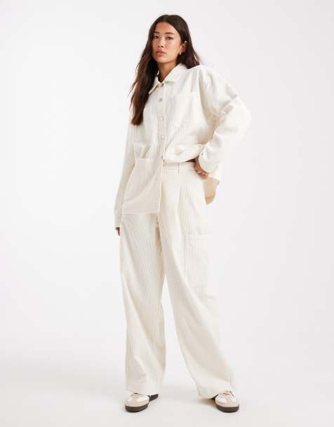ASOS DESIGN - Ensemble veste en velours côtelé et pantalon bouffant - Blanc hiver - view 1