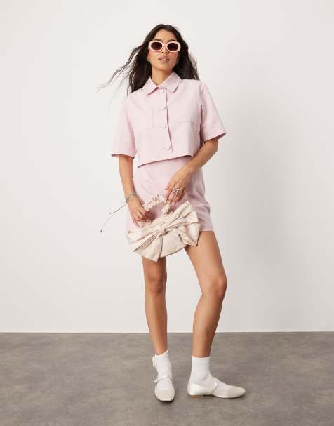 ASOS DESIGN - Ensemble veste et mini-jupe ajustées en lin mélangé - Rose - view 1