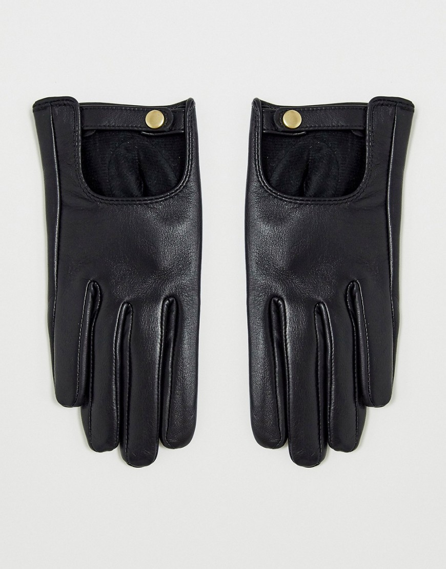 ASOS DESIGN ensfarvede læderhandsker med tough screen i sort.