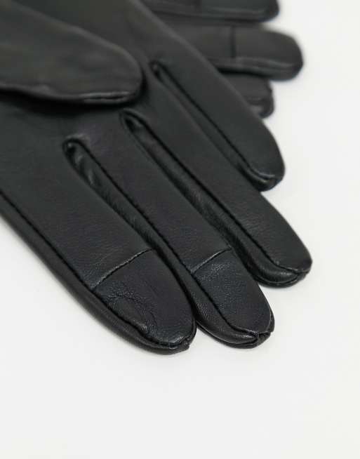 ASOS DESIGN - Ensfarvede, sorte læderhandsker med udskæringer og touch screen-fingerspidser, 3 af 4