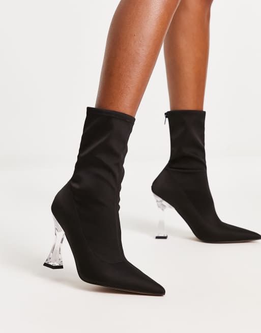 Black booties with clear heel new arrivals