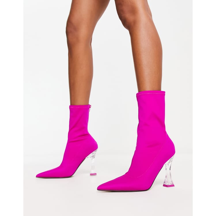 ASOS DESIGN Enterprise sock boots in pink with clear heel