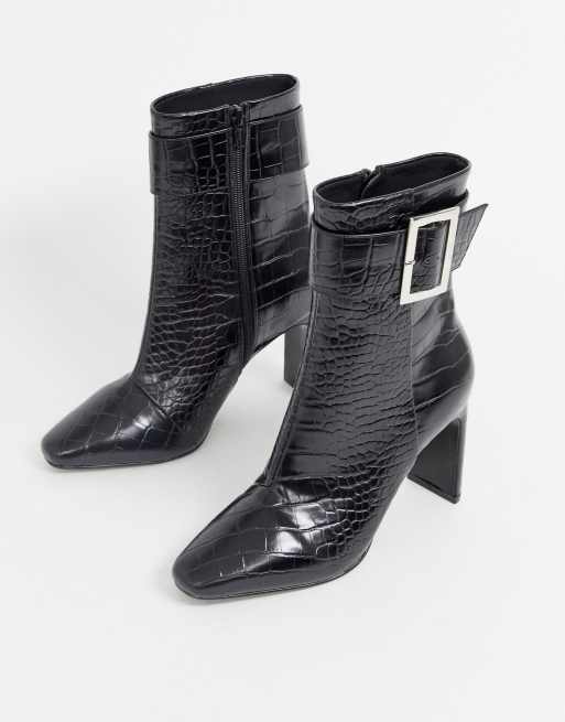 Asos Design Entourage Bottines Hautes Avec Boucle Noir Croco Asos