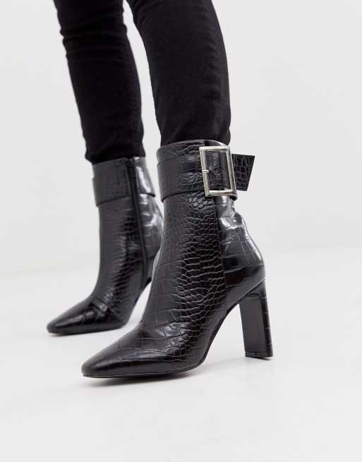 Black croc discount ankle boots asos