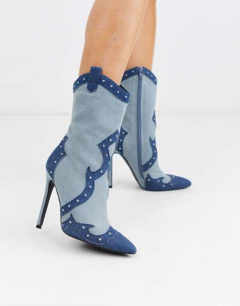 ASOS DESIGN – Entrance – Western-Stiefel aus Denim mit Absatz