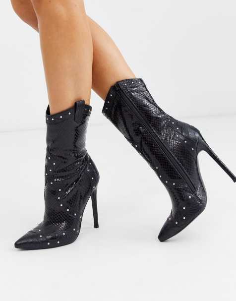ASOS DESIGN – Entrance – Westernstiefel mit Absatz und schwarzem Schlangenmuster