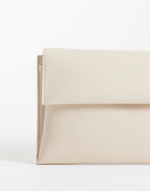 ASOS DESIGN envelope clutch bag with detachable chain strap in stone, 3 of 4
