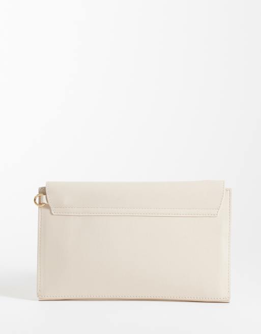 ASOS DESIGN envelope clutch bag with detachable chain strap in stone, 4 of 4