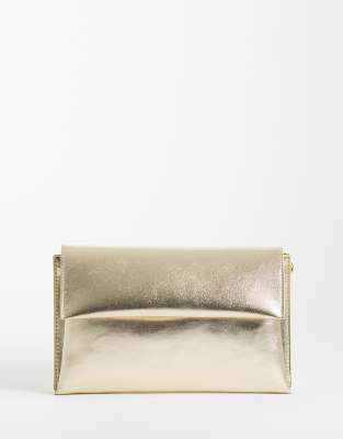 Asos Design Envelope Clutch Cross-body Bag With Detachable Chain Strap In Gold