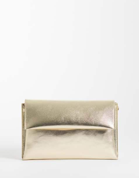 ASOS DESIGN envelope clutch cross-body bag with detachable chain strap in gold - view 1