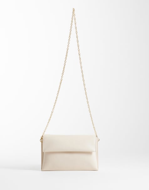 ASOS DESIGN envelope clutch cross body bag with detachable chain strap  in stone - view 1