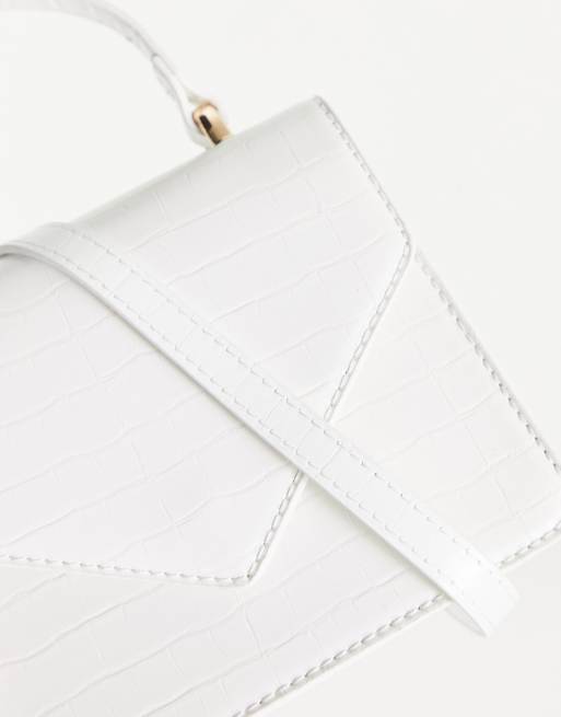 ASOS DESIGN mini twist lock satchel crossbody bag in white croc