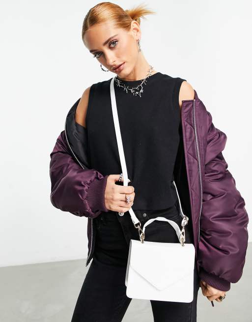 ASOS DESIGN envelope crossbody bag with top handle and detachable crossbody  bag strap in white croc