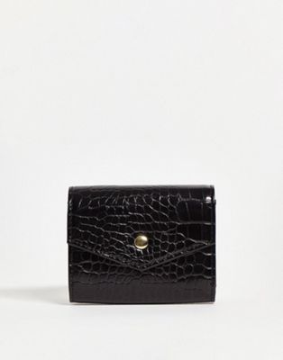 ASOS DESIGN envelope purse in black croc