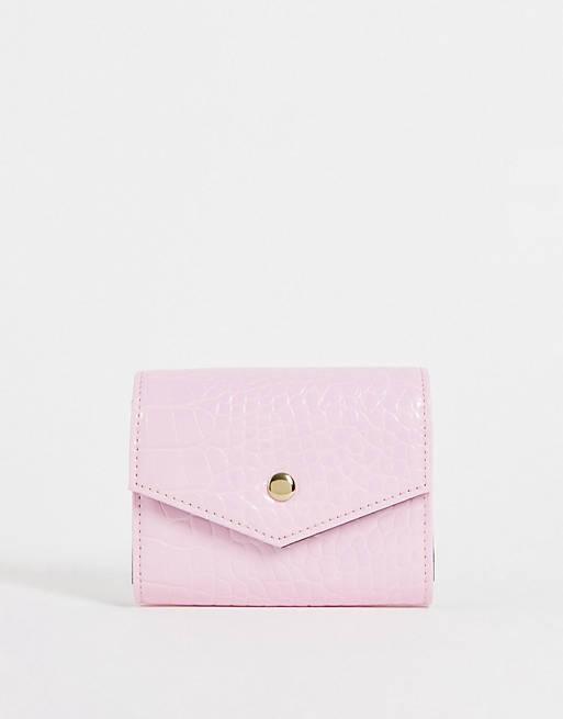 ASOS DESIGN envelope purse in pink croc | ASOS