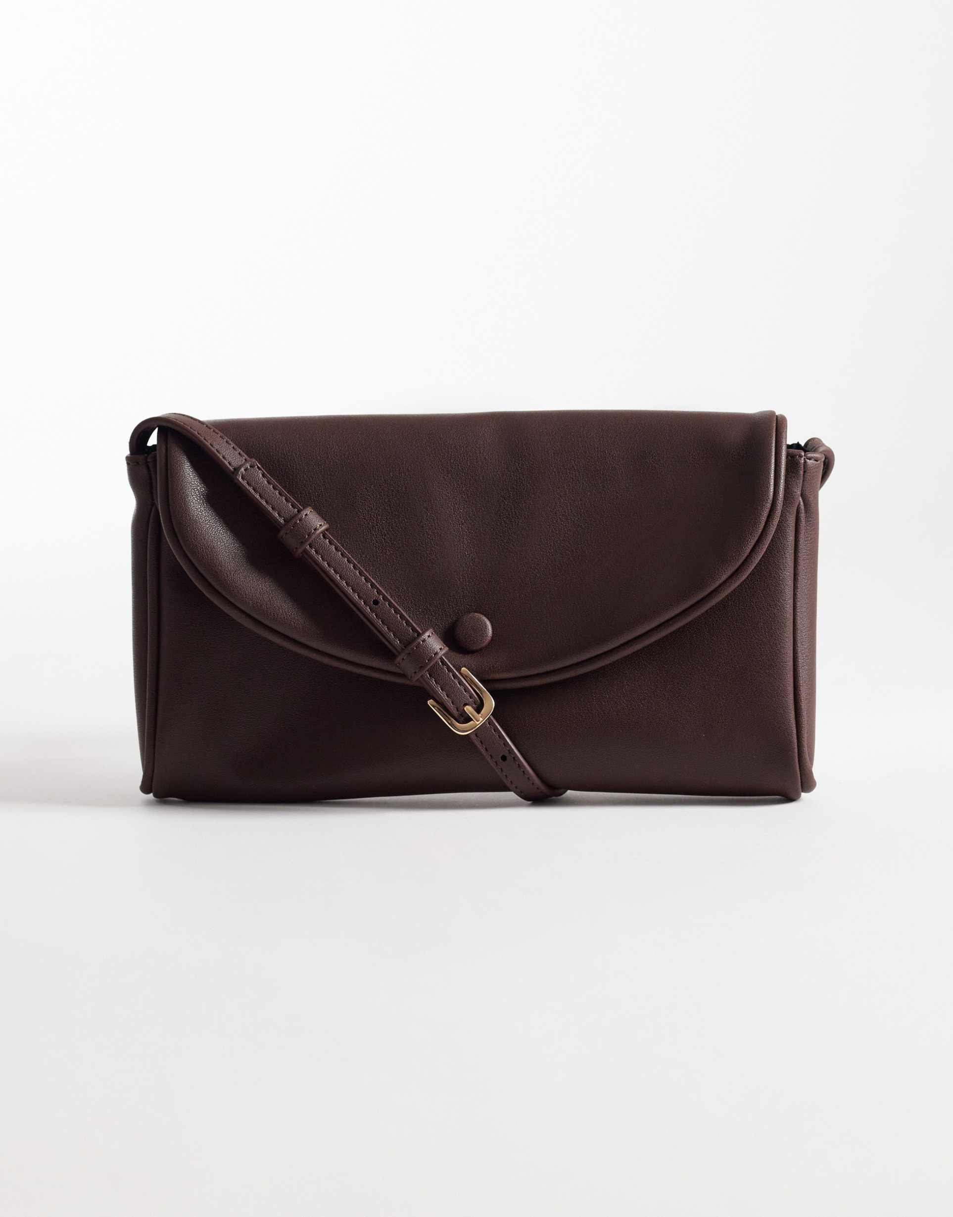 asos design envelope skinny shoulder bag in chocolate