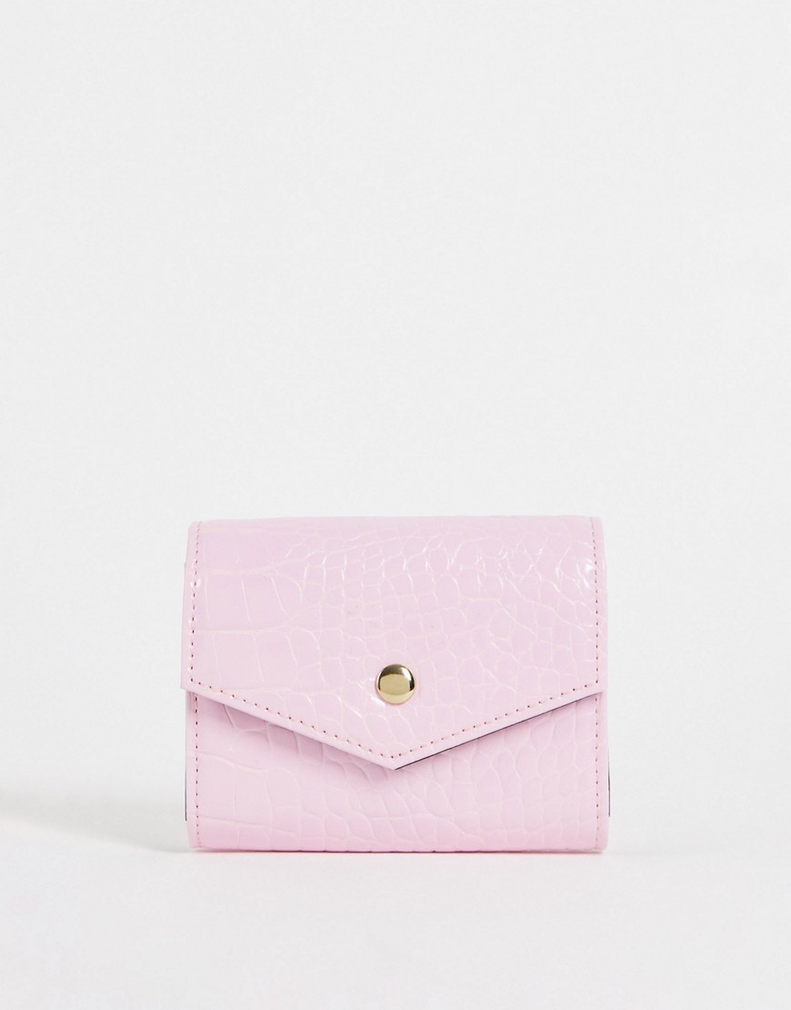 ASOS DESIGN envelope wallet in pink croc