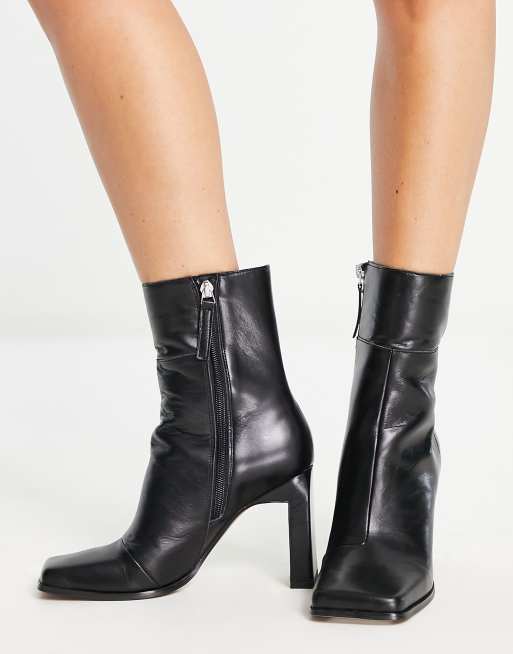 Asos black leather ankle boots sale